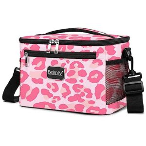 BEIMILY Lunch Box for Men/Women,Small Insulated Lunch Bag,Reusable LunchBox for work Picnic,Leakproof Soft Cooler Tote Bag Organizer with Adjustable Shoulder Strap for Adults(Pink Leopard Print)