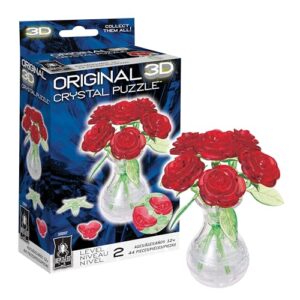 BePuzzled | Roses in Vase Original 3D Crystal Puzzle, Ages 12 and Up, Red | Red Roses in Vase Crystal 3D Puzzle, 47-Piece Brain Teaser, Collectible Display Model, Level 2, Ages 12+