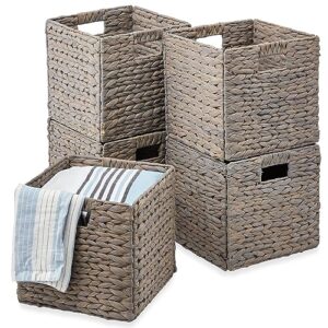 Best Choice Products 12x12in Pack of 5 Cube Storage Baskets, Water Hyacinth Multipurpose Collapsible Organizers, Handwoven Laundry Totes for Laundry, Living Room, Kids Room & Nursery - Gray