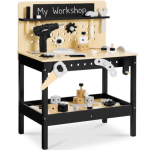 Best Choice Products Wooden Kids Workbench with Battery-Powered Drill, Tool Set & Workshop Accessories, Ages 3-5