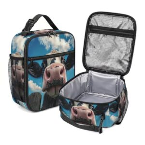 BIROSVSY Lunch Box Men Women -Reusable Insulated Small Lunch Box -Cow Print