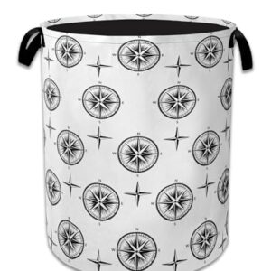 Black Compass Laundry Basket Collapsible Laundry Hamper Clothes Storage Bin for Bathroom Bedroom Room Decor 16" X 20.8"
