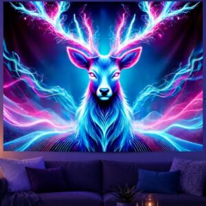 BlissYard Blacklight Tapestry Deer Antlers Neon Wall Art 78 x 59 Inch