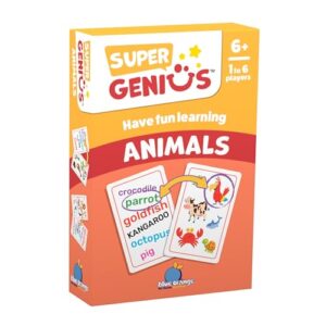 Blue Orange Super Genius Animals - Tabletop Card Game, Fun Flash Card Concentration Matching Game for Kids, Ages 6+, 1-6 Players, Teacher Approved, Learn About The Animal Kingdom Games