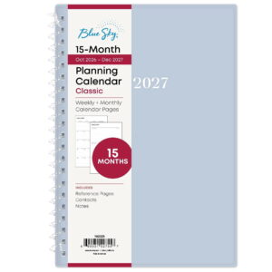 Blue Sky 15 Month 2027 Weekly and Monthly Planner Calendar, October 2026 - December 2027, 5" x 8", Flexible Cover, Smooth Plastic Spiral Binding, Soft Blue