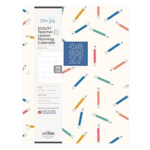 Blue Sky 2026-2027 Monthly Academic Planner, 8.5"x11", Rainbow Pencils