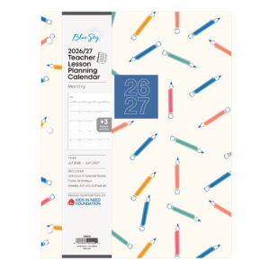 Blue Sky 2026-2027 Monthly Academic Year Teacher Lesson Planner Calendar, July 2026 - June 2027, 8.5" x 11", Flexible Cover, Stapled Binding, Rainbow Pencils