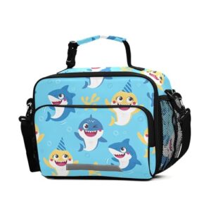 BOENLE Cute Shark Lunch Box for Boys Girls Insulated Lunch Bag Kids Cooler Tote Shoulder Strap Reusable for School Travel Picnic