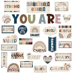 Boho Affirmation Station Bulletin Board Set Positive Posters for Classroom Decor Motivational Affirmations Accents Cutouts for Back to School Classroom Bulletin Board Decorations
