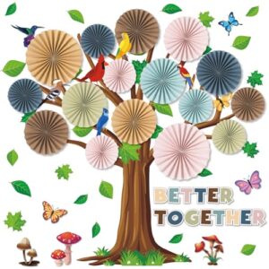 Boho Classroom Tree Bulletin Board Set with 3D Paper Fans Positive Better Together Bulletin Board Decorations for Back to School Motivational Office Home Decor Wall Door Chalkboard Supplies