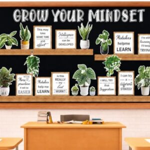 Bookshelf Bulletin Board Set Motivational Classroom Decor Reading Library Bulletin Board Set Inspirational Cutout for Back to School Classroom Decoration(Grow Your Mindest)