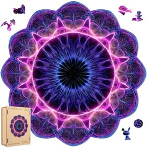 Bovearto Wooden Puzzle for Adults 500 Piece,Purple Round Flower Mandala