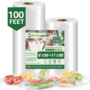 BoxLegend Vacuum Sealer Bags, 2 Pack 8''x50',11''x50 Combo Vacuum Seal Rolls for Food, 100 feet, Clear