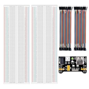 Breadboad kit,Includes 2x830 Ponits BreadBoards, 2x40 Lines Dupont Wires, PowerSupply Board(3.3v and 5.5v) for Electronic DIY, Arduino.