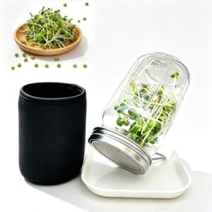 Broccoli Sprout Growing Kit,1000ML Wide Mouth Mason Jars with Sprout Lids, Blackout Sleeves, Drain Tray- Grow Broccoli, Alfalfa & Bean Microgreens