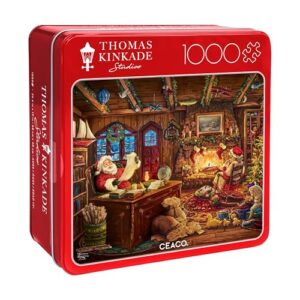 Buffalo Games Thomas Kinkade Santa Checking His List, 1000 Pc Jigsaw Puzzle | Display-Ready Collector's Tin, Full-Color Reference Poster, Precision-Cut Pieces, Christmas Puzzles 1000 Pieces