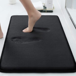 Buganda Memory Foam Bathroom Rugs, Absorbent Non-Slip Bath Mat for Bathroom, Soft Washable Bath Rug, 16"×24", Black