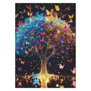 Butterfly Tree Puzzles for Adults 1000 Pieces, Glowing Tree of Life Jigsaw Puzzles, Fantasy Night Nature Puzzle