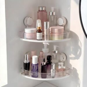Bxmeet Shower Caddy Suction Cup, Bathroom Organizer Shelf | Removable, No Drilling Clear Square Shower Shelves, Large Capacity, Reusable