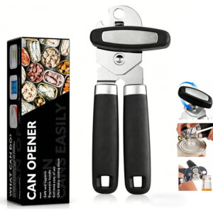 Can Opener and Bottle Opener, Easy to Use, Razor Sharp Stainless Steel Cutting Wheel, Oversized Turning Knob, Classic Multifunctional Kitchen Tool, Black