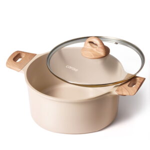 CAROTE 4.8 qt Non-Stick Ceramic Stockpot with Glass Lid, Pot with Large Capacity, Induction Compatible, Taupe