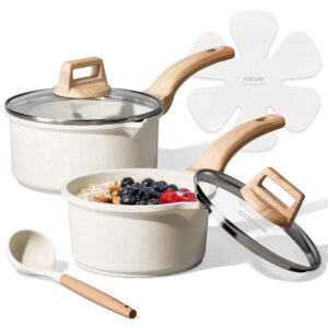 CAROTE 6-Piece Nonstick Saucepan Set with Lid, 1.5QT & 3QT Cooking Pots, Induction Compatible, White