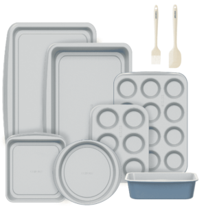 CAROTE 9-Piece Stackable Nonstick Bakeware Set, Includes Cookie Sheet, Muffin, Bread, Cake, Loaf & Roasting Pans, Gray & Blue