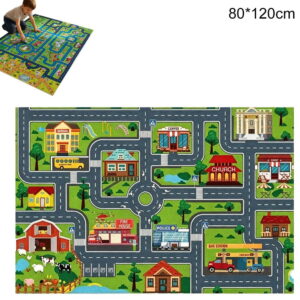 Car Play Mat, Interactive City Town Car Roads Kids Play Mat, Non Slip Road Playmat Rug, Educational Kids Carpet for Outdoor, Playroom, Bedroom, Livingroom