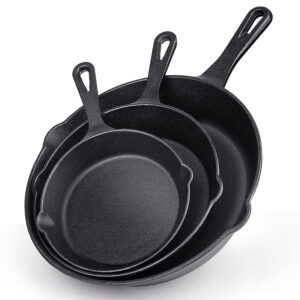 Cast Iron Skillet Set, TAIMASI 3-Piece Pre-Seasoned Pan Cookware Set, 10", 8", 6" Frying Pans with Handles, Heavy-Duty Cookware Set with Non-Stick Surface For Saute, Cooking, Pizza