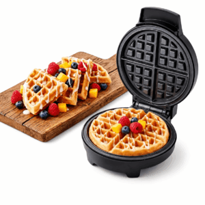 Casualife Waffle Maker, 1000W Round Belgian Non-Stick Electric Waffle Iron with Cool-Touch Handle & Indicator Lights