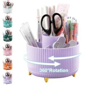 Cayxenful Pencil Holder For Desk,5 Slots 360°Degree Rotating Desk Organizers And Accessories,Desktop Storage Stationery Supplies Organizer, Cute Pencil Cup Pot For Office, School, Home (I-Purple)
