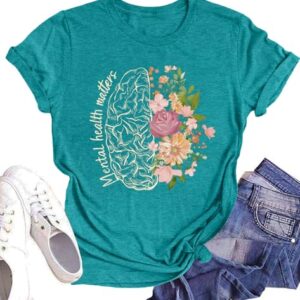 Celebrate Minds of All Kinds T-Shirts for Women SPED Teachers Graphic Shirt | Autism Awareness Shirts Women Mental Health Matters Outfit Neurodiversity TShirt Human Brain Awareness Casual Tee Tops