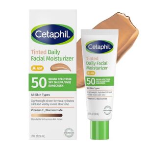 Cetaphil Tinted Facial Moisturizer SPF 50, All Skin Types, 1.7 Fl Oz (Pack of 12)
