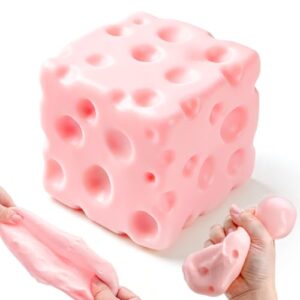 Cheese Squishies Squeeze Toys Soft Cheese Chunks Fidget Toys（Pink） | Cheese Squishies Squeeze Toy with Soft Texture, Realistic Cheese Chunks Design Stress Balls Fidget Toys for Adults Gifts
