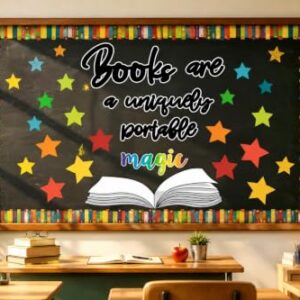 Chiisong 52 Pcs Classroom Reading Bulletin Board Set Bookshelf Motivational Reading Library Bulletin Board Decorations Colorful Book Border Decor Open Book Star Cutouts for Back to School Office Decor