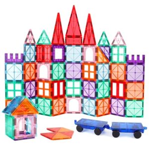 CHIZEKOO 100PCS Magnetic Tiles for Kids, ABS Magnet Blocks with 2 Car Bases