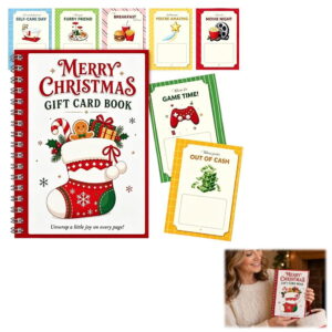 Christmas Gift Card Booklet, Festive Coupon Book for Holiday Gift Exchange, 13x18cm Paper Greeting Book with Cartoon Design, Stockings