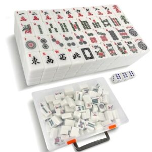 CIGOCIVI 166 American Mahjong Tiles with Storage Box 3 Dice, 1.2” American Mahjong Tiles with Storage Case (White)