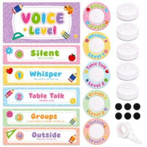Cinrobiye Composition Classroom Decor Voice Level Chart Poster, Classroom Management Tool for Teachers, Noise Level Chart with 5 Voice Level Indicators, Elementary School Back to School Decorations, Bulletin Board Supplies