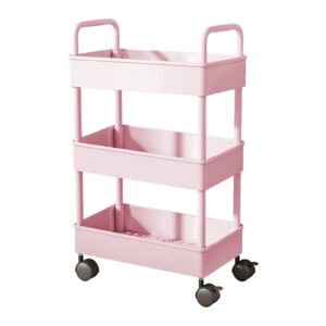 Cinvoph 3-Tier Rolling Cart Organizer with Wheels Armrests All-Purpose Storage Trolley for Kitchen, Office Bedroom 9"x14"x27" Pink