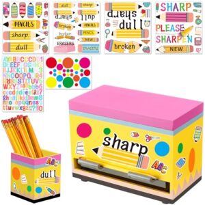 Classroom Wooden Pencil Dispenser Kit with Sharp Dull Labels,Multicolor