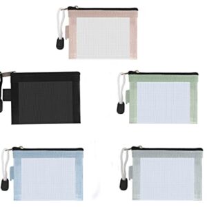 Classycoo Mini Zipper Mesh Bags 5 Pack, 3" x 4.3" Nylon Small Zipper Mesh Pouch Key Credit Card Holder, Coin Purse, Portable Travel Makeup Cosmetic Bags Organizer for Lipstick(5 Colors, Pink)