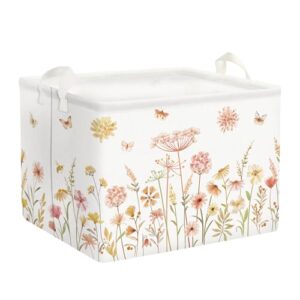 Clastyle Flower Kid Storage Basket Foldable Laundry Hamper, 36L Boho Floral | Large Clothes Shower Gift Book Toy Organizer Bin, Playroom Bedroom Bathroom, Baby Girl Wildflower Décor Basket, Summer Meadow