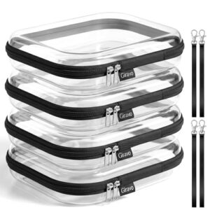 Clear Hard Shell Zipper Case 4 Pack, Clear Zipper Pouches for Travel, Cosmetic Bag & Toiletry Organizer, Makeup Storage Case with Wrist Strap for Skincare, Cables, Electronics Accessories(Black)