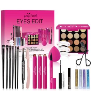 Clouparto Eyes Makeup Sets Makeup Kits for Teens,with 16 Colors Eyeshadow Palette,Makeup Brushes,Eyeshadow Stick,Eyebrow Pencil,Eyelash Curler,Eyeliner,Glitter Gel,Makeup Gift Set for Girls Women