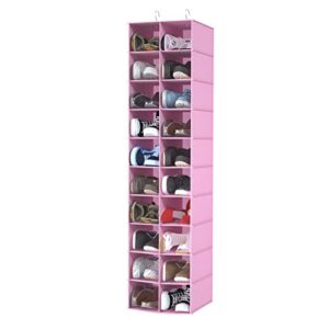 coastal rose 20 Section Hanging Shoe Organizer for Closet, Hanging Closet Organizer and Storage Space-Saving Foldable Clothes Shelf with Sturdy Hooks for Wardrobe, Dorm, Bedroom, Rv, Pink