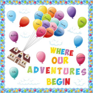 Colorful Balloons Bulletin Board Set Classroom Decor for Teacher | 121Pcs Card Stock Cutouts, Adventure Balloon Cloud Borders Accents, Back to School Party Supplies, Elementary Wall Decoration