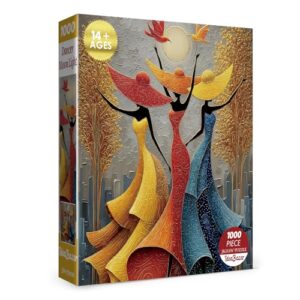 Colorful City Lady Puzzles for Adults 1000 Pieces Art, Beautiful Bird Animal Plant Moon Tree Jigsaw Puzzles, Pretty Fall Landscape Girls Autumn Dancer Fantasy Puzzle