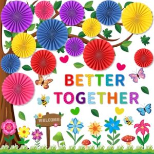 Colorful Classroom Tree Bulletin Board Set with 3D Paper Fans Positive Better Together Bulletin Board Decorations for Back to School Motivational Office Home Decor Wall Door Chalkboard Supplies
