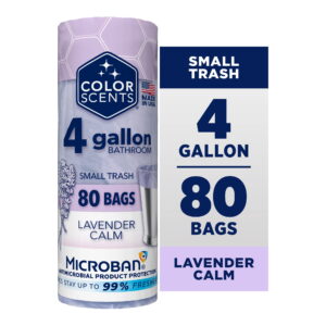 Color Scents 4 Gallon Bathroom Trash Bags Lavender Scent, Microban, Twist Tie, 80 Count